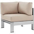 Modway Shore Outdoor Patio Aluminum Corner Sofa, Silver and Beige EEI-2264-SLV-BEI